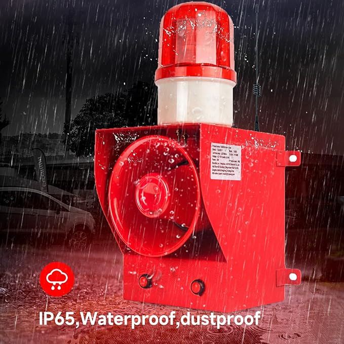 0.31mile Wireless Remote Control Siren Adjustable Volume Tone Waterproof 130dB Horn Security Alarm Systerm with LED Strobe Light AC110-120V