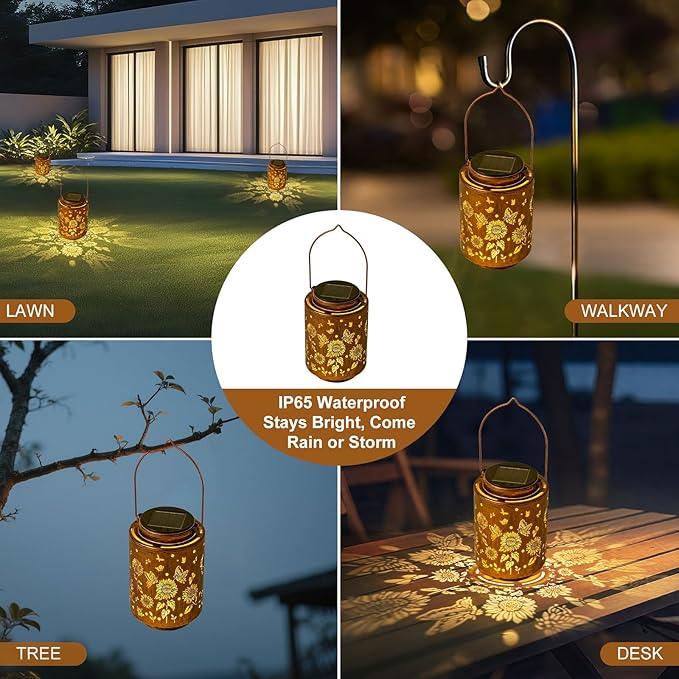 Sunflower Solar Lanterns, Christmas Birthday Gifts for Mom, Grandma, Outdoor Waterproof Hanging Garden Decor for Patio, Yard