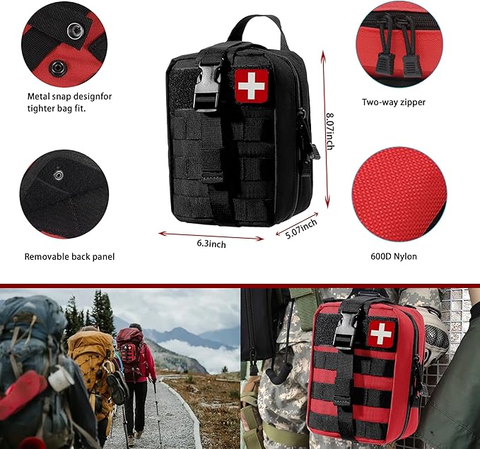 Universal IFAK Trauma First Aid Kit Molle Pouches Emergency Survival Kit Suitable for Home, car, Travel, Camping, Hiking, Sports, Outdoor Emergencies-Quick Response First Aid Essentials (Black)