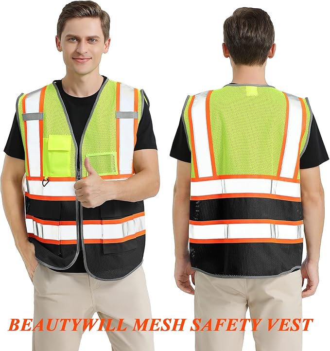 BeautyWill Custom Logo Safety Vest Class 2 High Visibility Reflective Vest for Men - Personalized Logo Team Vest