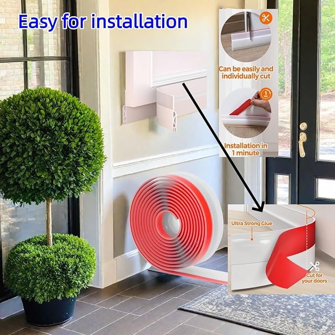 Door Draft Stopper, Adjustable 39-Inch Silicone Door Sweep for Bottom of Door, Gap Filler for Air & Noise Blocking, Weather Stripping Seal for Interior/Exterior Doors (White)