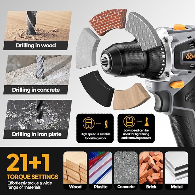 20V Brushless Cordless Lithium-Ion Drill Set, Compact Design, Gray Rechargeable Lithium-Ion Drill Kit, including 2.0Ah Battery, Charger and 3/8-inch Keyless Chuck