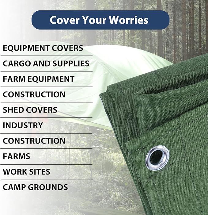 12’x12’ Canvas Tarps Heavy Duty Waterproof Tarpaulins with Aluminum Grommets,UV Resistant, 22Mil Multipurpose Drop Cloth, 14oz Durable Cover Sheet for Outdoor and Indoor Use with Ropes.