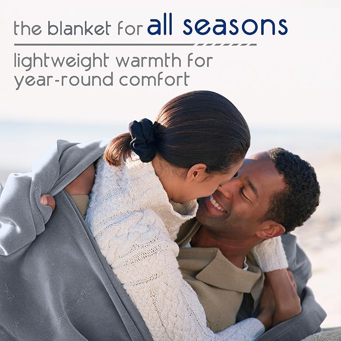 Vellux 1B07037 Original Insulating Core Hotel Style Solid blanket Machine Washable Soft Cozy Warm Thermal Durable Pet Friendly All Seasons Layering Bed Sofa Blankets, Full Queen, Grey