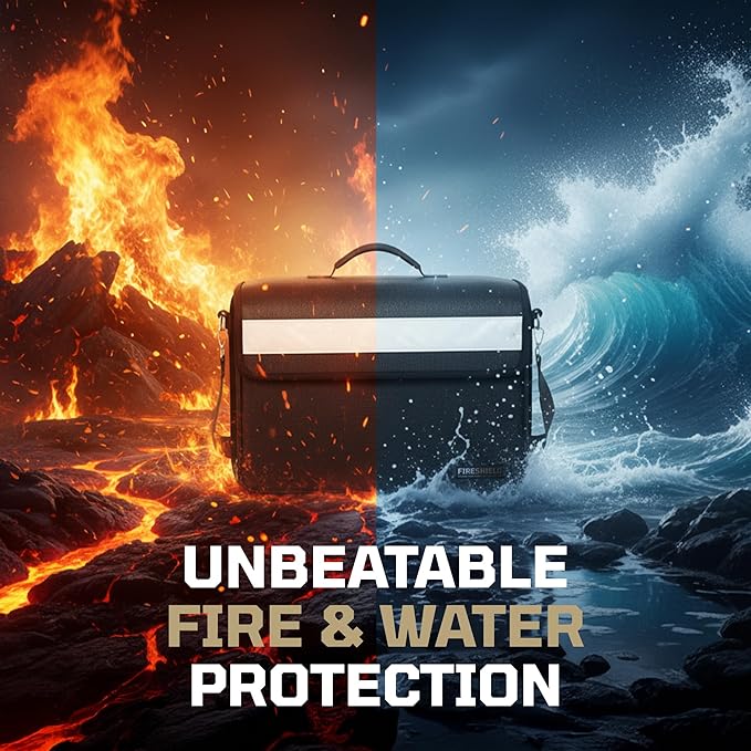 FIRESHIELD PRO 5200°F Fireproof Document Bag – Portable Water Resistant Briefcase /w Shoulder Strap, Tablet & Card Organizer – Multi-Pocket Storage for Travel, Home or Office – 17" x 12.5" x 7.2"