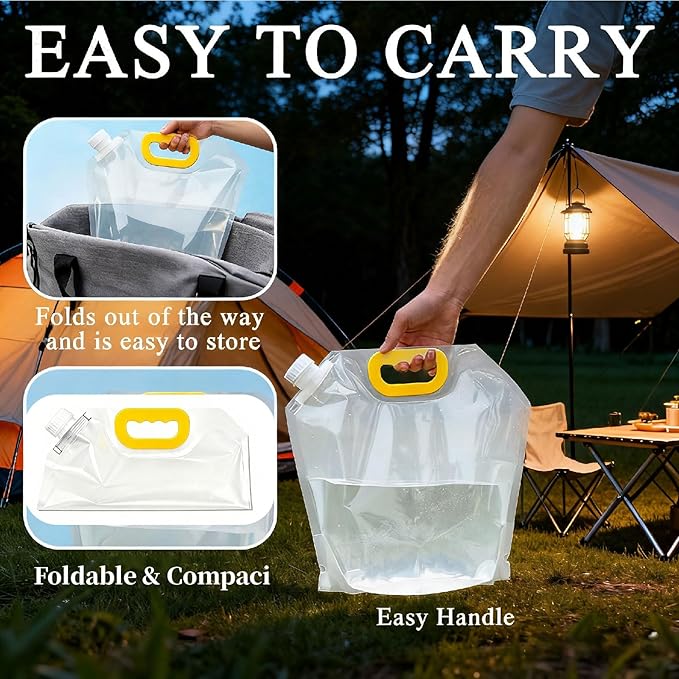 10 Pack 1.3 Gallon Collapsible Water Container Bag, Freezable Plastic Water Storage Pouch with Handle,No-Leak Foldable Water Jug for Sport Camping Emergency Hike Riding Mountaineer,BPA-Free
