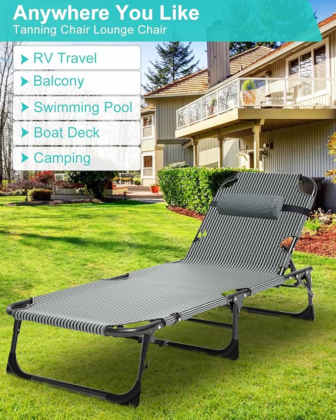 ABORON Patio Lounge Chair, Folding Guest Bed Cot for Adults, 500LB Heavy-Duty Capacity, Portable Extra Bed with Comfort Mat, Quick Fold Design for Indoor Guest Stays & Temporary Use