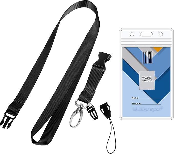 Cruise Lanyard Badge Holder, Wisdompro Vertical 2-Sided 2 Card Slot Waterproof Clear PVC ID Tag Holder with Ziplock and 20.8’’ Heavy Duty Detachable Neck Strap - 2 Set, Black/Blue