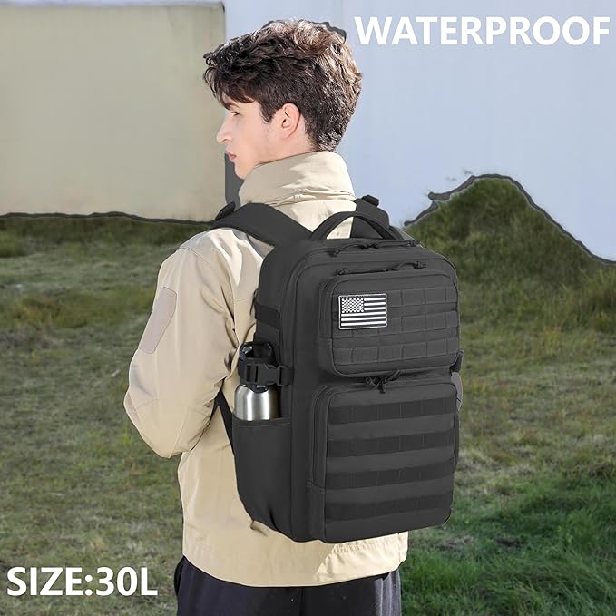 Wotony Military Tactical Backpack for Men Waterproof Daypack 3 Day Assault Pack Molle Bag with Water Bottle Holder