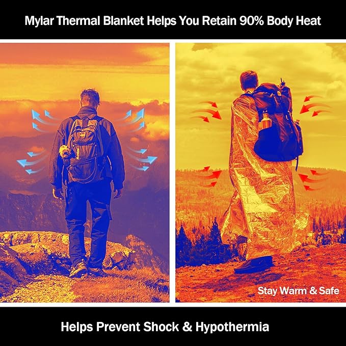 12-Pack Emergency Mylar Thermal Blankets, 82"x62" Space Blankets Foil Blanket, XL Camping Blanket for Outdoors, Hiking, Survival kit, Bug Out Bag，Marathons or First Aid, Silver