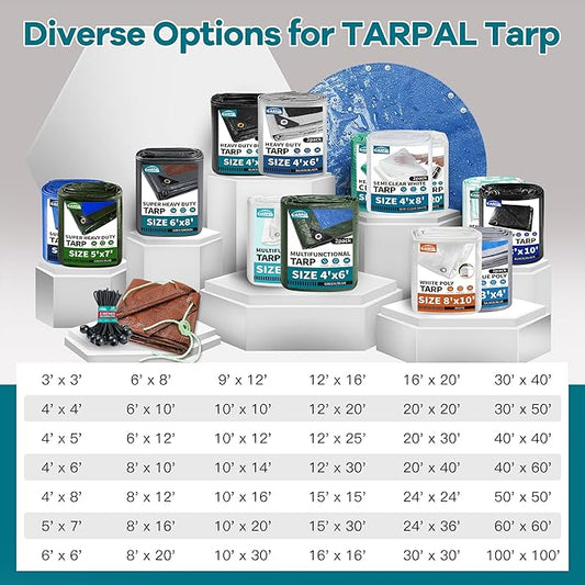 TARPAL 7x7ft Waterproof Small Tarp 16Mil Heavy Duty tarp with Metal Grommets Every 17.7" Multipurpose tarps Tear-Resistant UV Protection Cover for Roof,Pool,Car,Firewood,Outdoor Furniture (Blue/Brown)