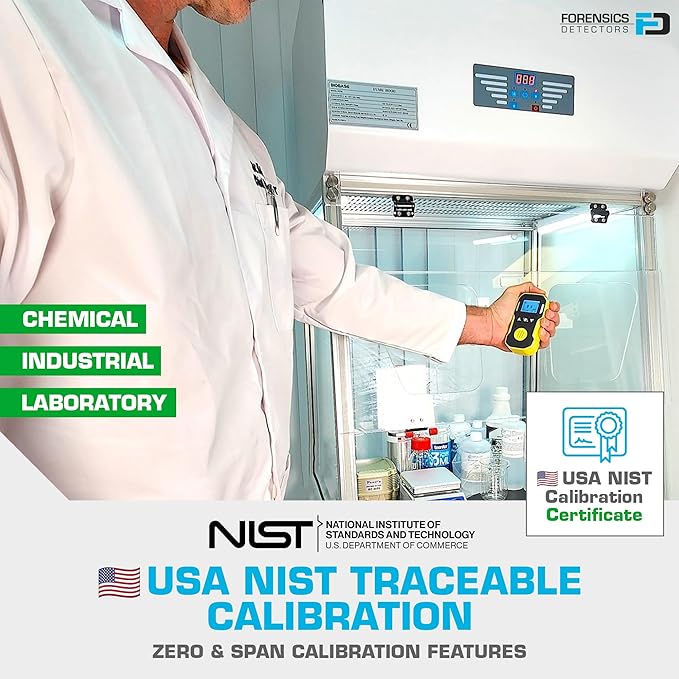 Hydrogen Cyanide Gas Detector (HCN) | USA NIST Calibration & Certificate | USB Recharge | Sound, Light and Vibration Alarms | 0-50ppm HCN |