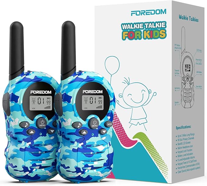 FOREDOM Walkie Talkies for Kids Walkie Talkies Long Range for Boys & Girls Age 3 to 12 Year Old Birthday Cool Army Toys - 2 Pack