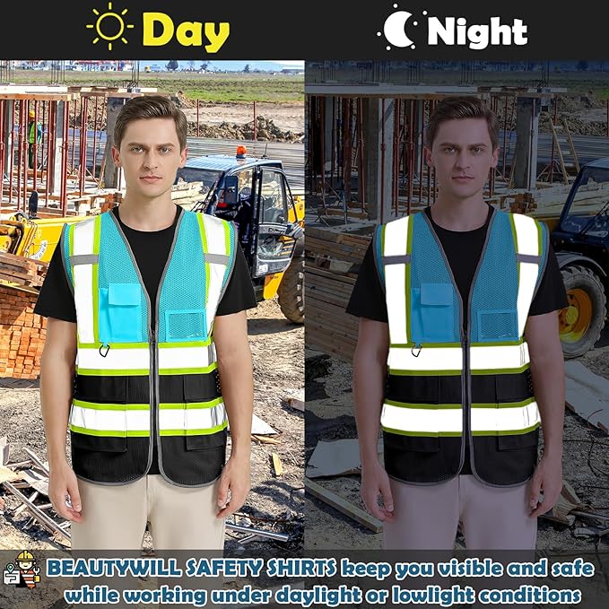 BeautyWill 10 Pack Custom Logo Safety Vest ANSI Class 2 High Visibility Reflective Vest Personalized Construction Vest Bulk