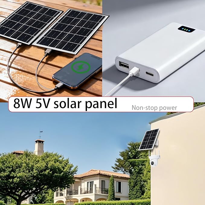 8W 5V Solar Panels for Security Cameras Type-C Micro USB DC Port Portable Charger Set 5 Volt 8 Watt High Efficiency Solar Panel for Cellphone Fan Power Bank 2 Pack Black