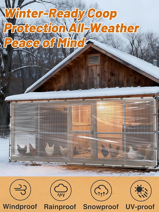 6.6x13 FT Clear Tarp Heavy Duty Waterproof for Patio Winterizing - 5 mil Anti-Tear Snowproof & Windproof Clear Plastic Tarps with Grommets for Winter Garden Patio Enclosure Chicken Coop