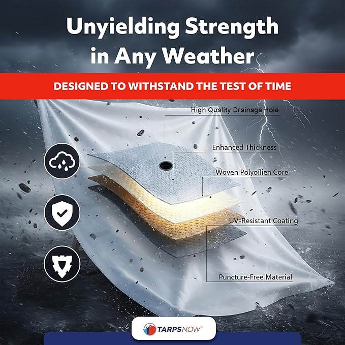 Heavy Duty Ceiling Leak Diverter Tarp with Drain Flange - Roof Water Diverter for Emergency Leaks - Water Leak Catcher with D-Rings - Effective Water Diverter - 10' x 10'