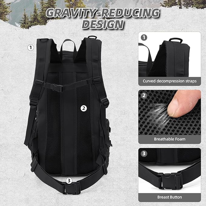 35L Military Tactical Backpack for Men, Water Resistant Assault Pack for Women, Black Molle Daypack 3 Day Bug Out Bag Rucksack for Trekking,Camping, Survival, EDC