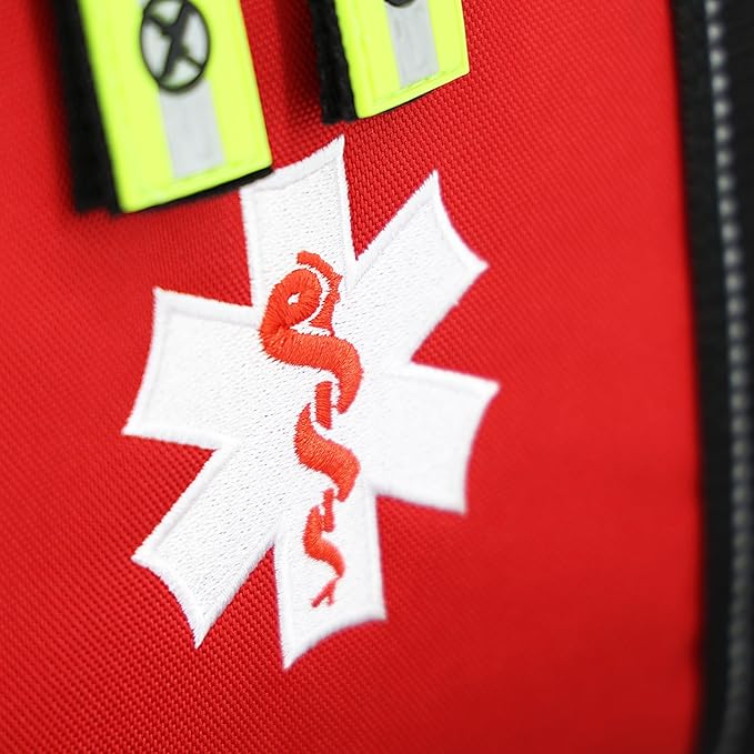 Lightning X Custom Embroidered Trauma Kit & Large EMT Bag w/ 250+ First Aid Supplies & Customized Name Patch | Red