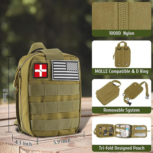 Survival Kits, 170 PCS First Aid Kit/Trauma Kit with Essential Survival Gear Emergency Medical Supplies for Hiking Camping Backpacking Outdoor Adventure, Gifts for Him Dad Men Christmas