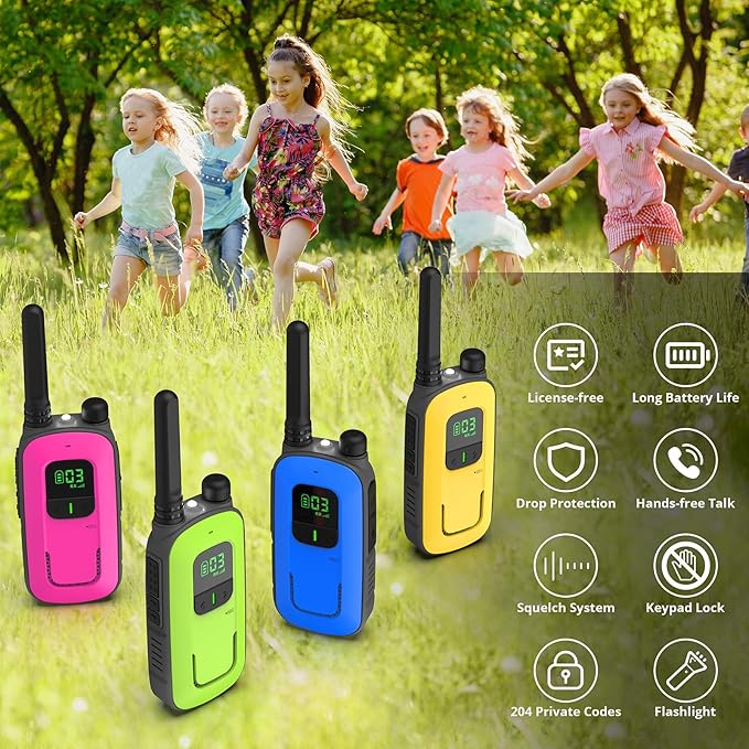 Radioddity FS-T3 Walkie Talkies for Adults Kids Long Range 4 Pack Rechargeable Walky Talky FRS Two Way Radio, 22 Channels License Free USB Charging with Flashlight Boys Girls Gift for Camping Hiking