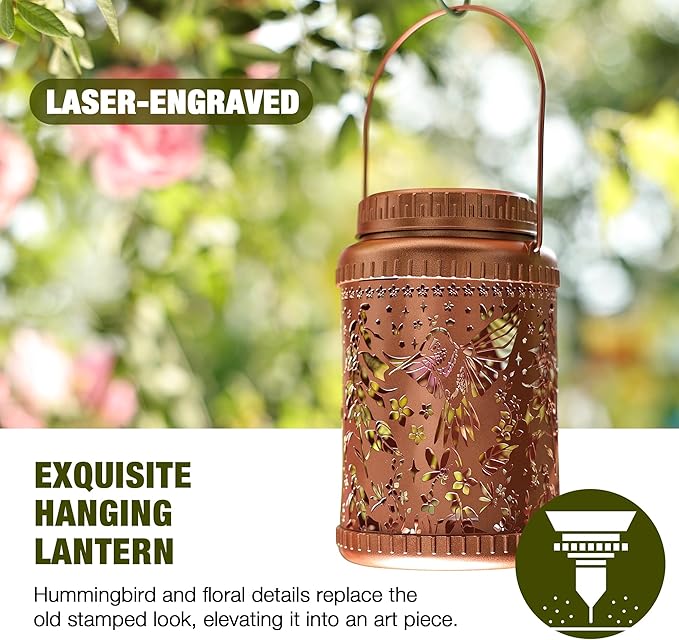 Cooo 6 Pack Solar Lanterns Outdoor Waterproof Hummingbird Red_Sage Solar Pathway Lights Landscape Path Christmas Gifts for Women Mom Grandma Outdoor Table Lamps Garden Yard Backyard Decor -Rose Gold