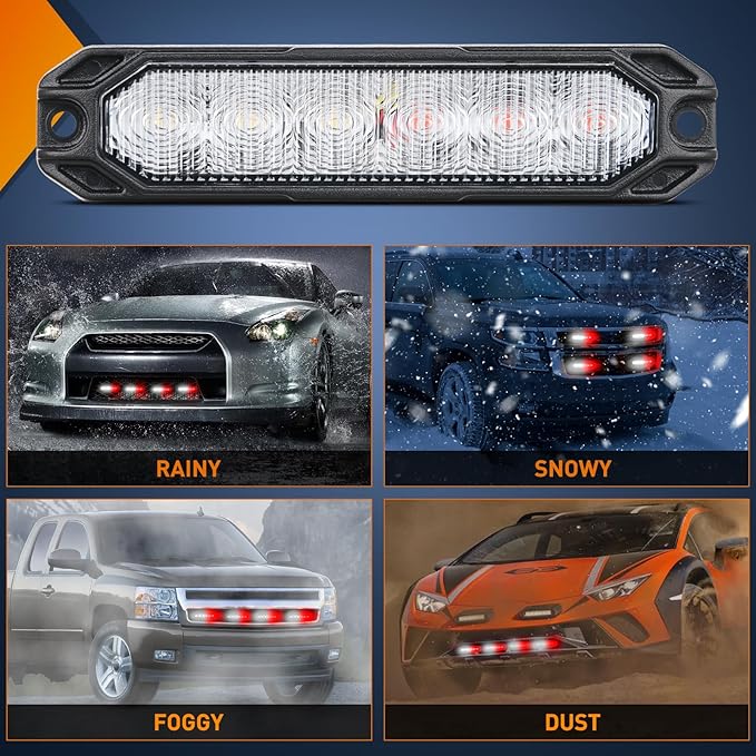 Nilight 6LED Emergency Strobe Lights 4PCS Ultra slim Surface Mount Hazard Caution Light bar 12-24V Sync Feature Warning Flashing Light kit for Truck Car Vehicle ATV SUV UTV Red and White