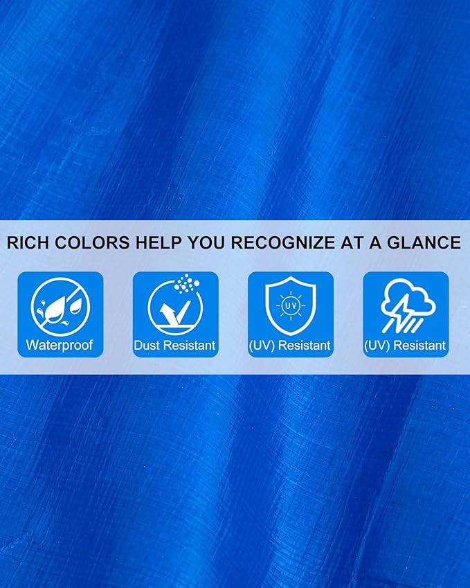 3 Pcs Large Waterproof Tarp 10 x 10 ft Heavy Duty 5.5 Mil Thick Poly Tarpaulin with Grommets Multipurpose Protective Cover for Summer Home Boats Cars Camping Rv Pool Tent