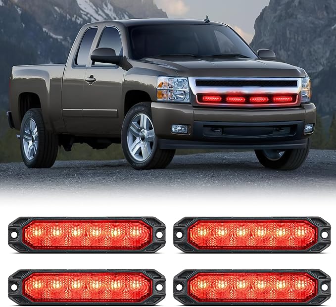 Nilight 6LED Emergency Strobe Lights 4PCS Ultra slim Surface Mount Hazard Caution Light bar 12-24V Sync Feature Warning Flashing kit for Truck Car Vehicle ATV SUV UTV Red