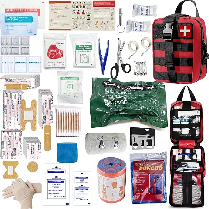 Universal IFAK Trauma First Aid Kit Molle Pouches Emergency Survival Kit Suitable for Home, car, Travel, Camping, Hiking, Sports, Outdoor Emergencies-Quick Response First Aid Essentials (Red)