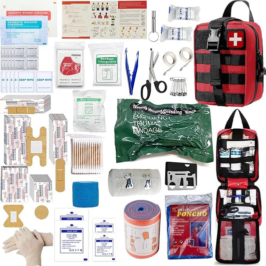 Universal IFAK Trauma First Aid Kit Molle Pouches Emergency Survival Kit Suitable for Home, car, Travel, Camping, Hiking, Sports, Outdoor Emergencies-Quick Response First Aid Essentials (Red)