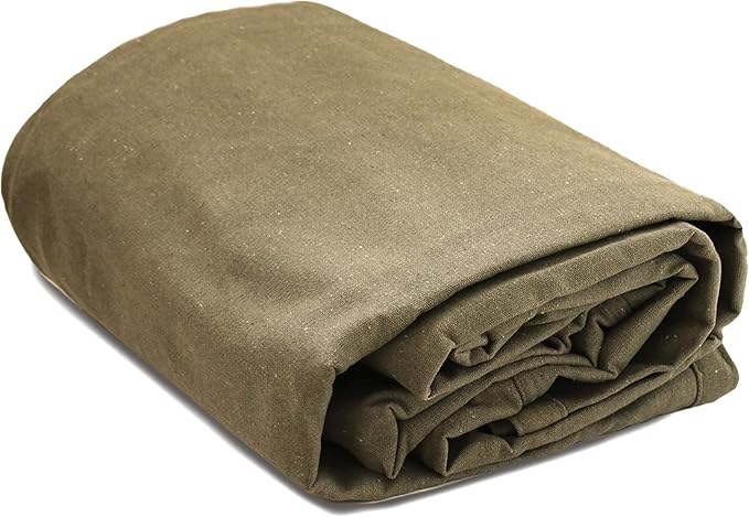 WHITEDUCK Canvas Tarp 18 oz. Heavy Duty Waterproof UV Resistant, Rustproof Grommets, Industrial & Commercial Use Cloth Tarp (Cut Size: 8'x16', Finished Size: 7'6" x15'6", Olive Drab)
