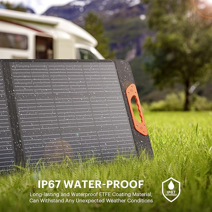100W Portable Solar Panel,Camping Essentials, 20V ETFE Foldable Solar Charger for Power Station,QC3.0 USB-A &Type-C Output,23.5% High Efficiency IP67 Waterproof for Camping RV Offgrid Living