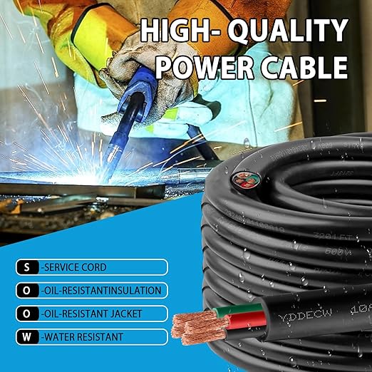 10ft 10/4 10 AWG Portable Power Cable (4 Conductor) - SOOW 600V 10 Gauge Electric Wire for Motor Leads, Portable Lights, Battery Chargers and Machinery - 4 Conductor - 10 Feet Electrical Cord