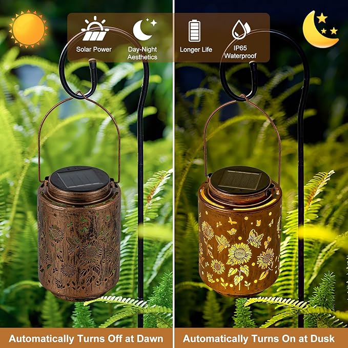 Sunflower Solar Lanterns, Christmas Birthday Gifts for Mom, Grandma, Outdoor Waterproof Hanging Garden Decor for Patio, Yard