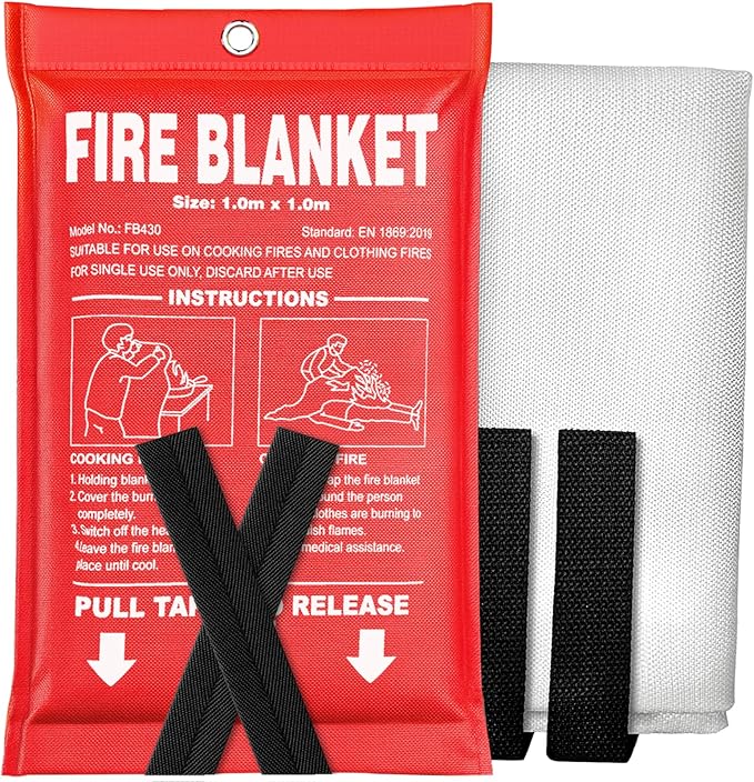 Fire Blanket - 40" x 40" Prepared Emergency Fire Blanket for Home and Kitchen, RV, Grill, Fireplace, Safe & Easy for Young Adults and Elderly Living Alone