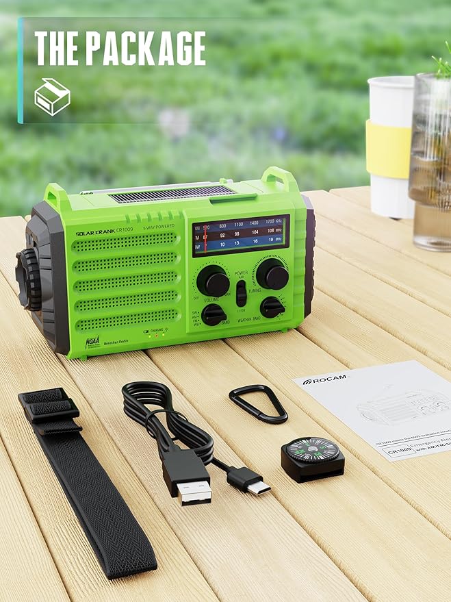 Emergency Radio, 5000 Hand Crank Solar NOAA Weather Radio, AM/FM Portable Battery Operated Radio with 5-Way Power, Phone Charger, Flashlight & Lamp, Compass, Earbud Jack, SOS Alert for Home, Survival