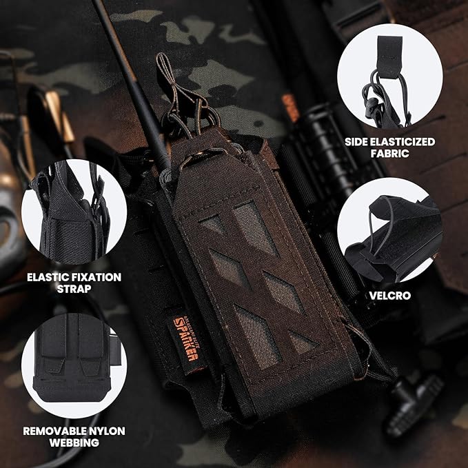EXCELLENT ELITE SPANKER Tactical Universal Radio Holster Holder Molle Radio Pouch Adjustable for Duty Belt,Vest for Two Ways Walkie Talkie