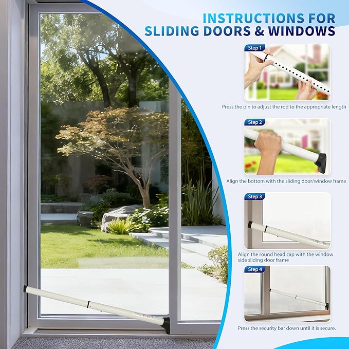 2025 Upgraded 2-in-1 Door Security Bar,Door Stoppers,Adjustable Heavy Duty Stoppers Jammer for Apartment,Home, Hotel Room,Travel(1 Pack,White)