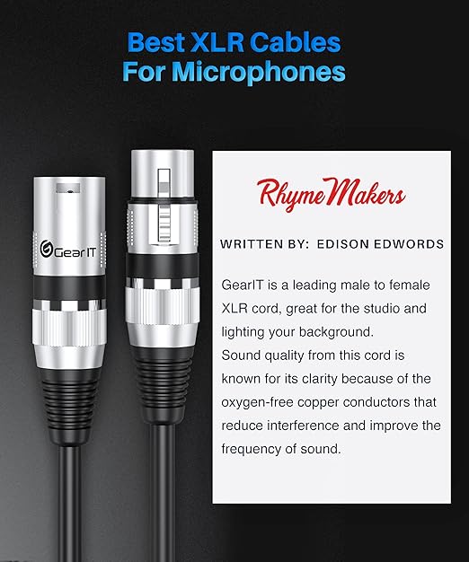 GEARit XLR Male to Female Microphone Cable (100 Feet, 1 Pack) 3-Pin Balanced Shielded Mixer, Recording Studio, Podcast - Black