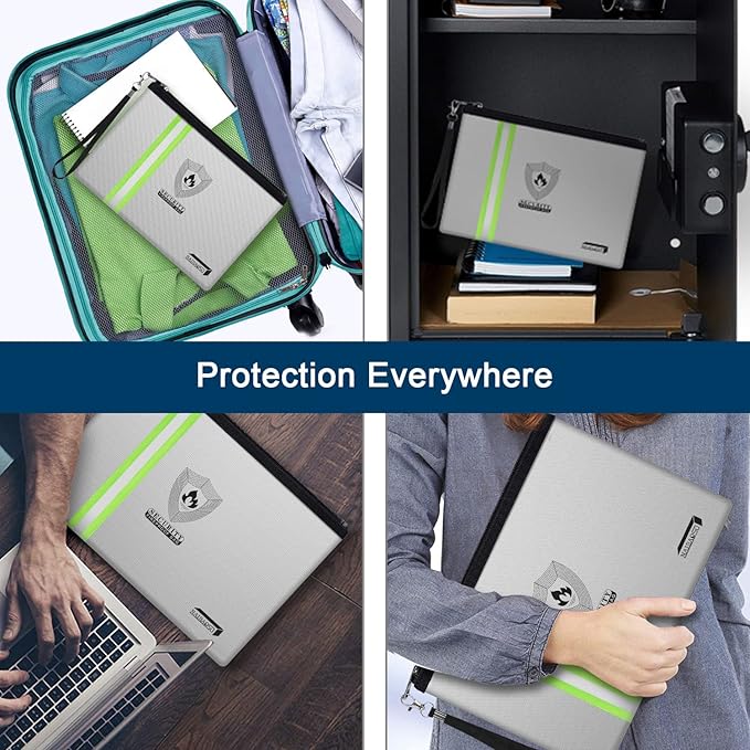 Fireproof Bag for Documents and Money - 2-Pack Waterproof Fire Safe Pouch with Metal Zipper, Reflective Strip & Hand Strap for Passport, Cash, Valuables by NAIBAOSD (13.3" & 10.8")