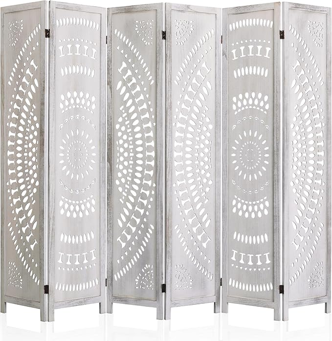 WelFurGeer Handcrafted Carved Wooden Room Divider Screen, Folding Privacy Screen for Room Separation, Decorative Room Dividers, 360° Adjustable Folding Panels for Privacy, Home, Office & Patio