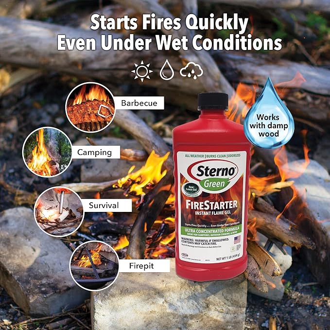 Sterno Fire Starter, Ethanol - Firestarter Instant Flame Gel - Ultra-Concentrated Fuel for Camp Fire or Fireplace - All-Weather Ethanol Burner for Indoor & Outdoor - 16 Oz Each, Pack of 3 Bottles