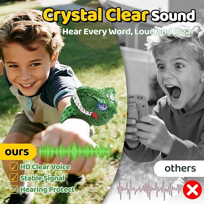 Vvinca Walkie Talkies for Kids 2 Pack - Dinosaur Toys for Boys Age 3-5 5-7 8-12 T-Rex Adjustable Wrist Strap Long Range Clear Sound Outdoor Camping Gears Christmas Birthday Gifts Stocking Stuffers