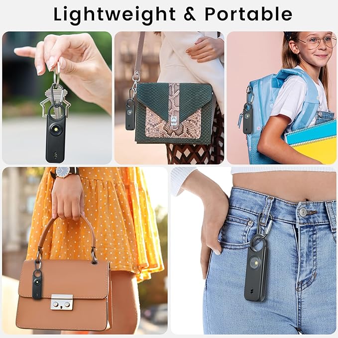 Personal Safety Alarm - 135dB Ultra Loud Siren with LED Strobe Light, USB-C Rechargeable, Compact Keychain Alarm for Women/Men, Emergency Flashlight & Vibration Alert(Black)