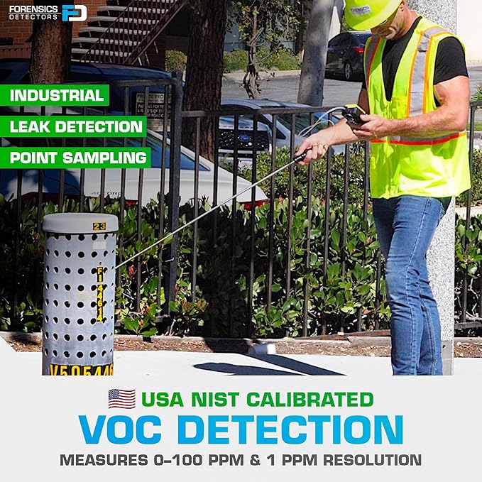 Volatile Organic Compounds VOC Detector by Forensics | USA NIST Calibrated & Certificate | USB Recharge | 0-100ppm VOC | Built-in Pump & 4ft Probe |