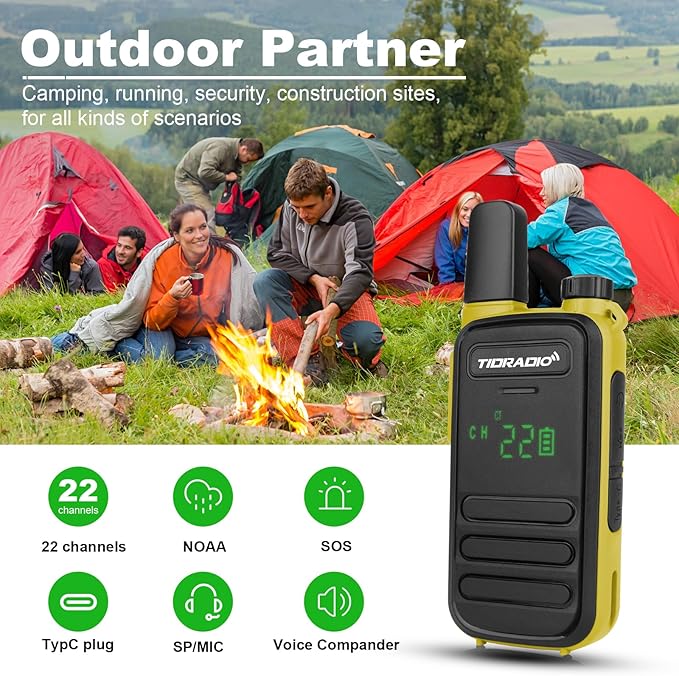 TIDRADIO TD-M11 Walkie Talkies Waterproof IP67 FRS Long Range Two Way Radio with LED Display,NOAA Weather,Walky Talkiy for Industry, Security Work (2 Pack) Yellow ＆ Yellow
