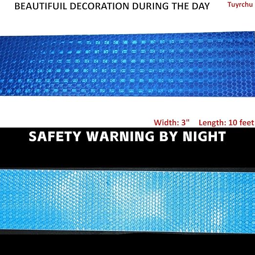 Industrial Reflective Tape Blue 3 inch Wide, Outdoor Waterproof High Visibility Safety Warning Adhesive Reflector Strips (10 feet)
