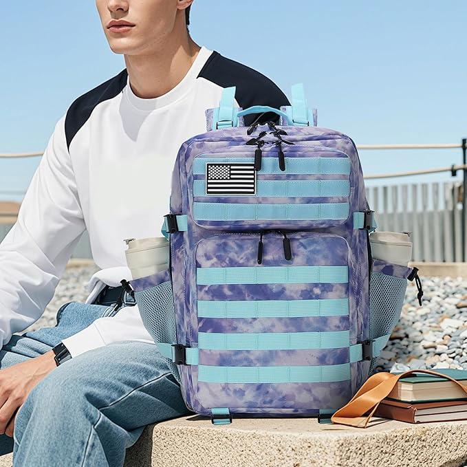 45L Tactical Assault Backpack 3 day assault pack with Molle Waterproof backpack Rucksack for Tactical Backpacks (Blue Tie-Dye)
