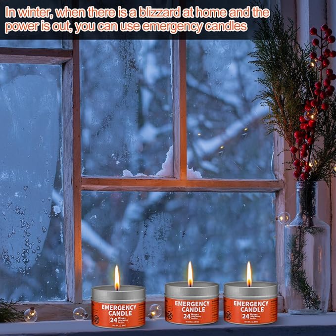Chuarry 24 Pcs Emergency Candle Bulk 24 Hours Long Burning Survival Soy Wax Candles for Power Outages Survival Camping Hunting Outdoor Activities(Silver)